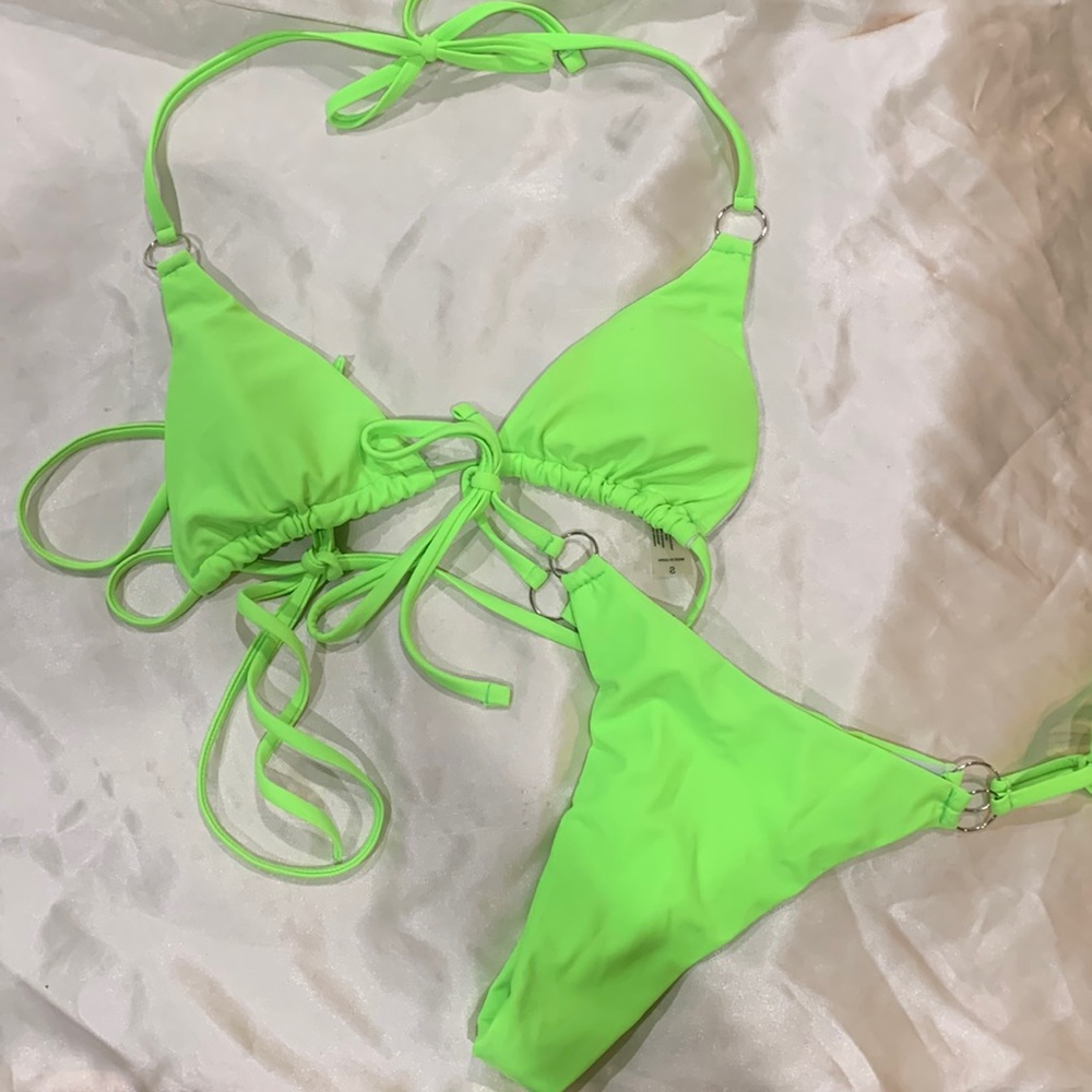 Neon Green Strappy Triangle High Rise Bikini